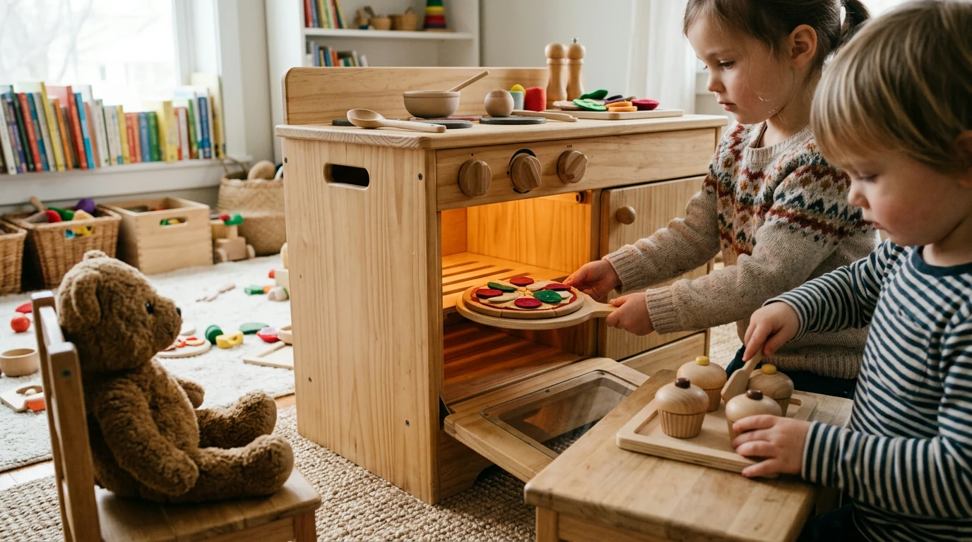 Wooden Oven Play Set: Pizza & Cupcakes Pretend Fun